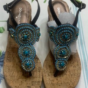 Donald J Pliner Turquoise Embellished Wedge Sandal